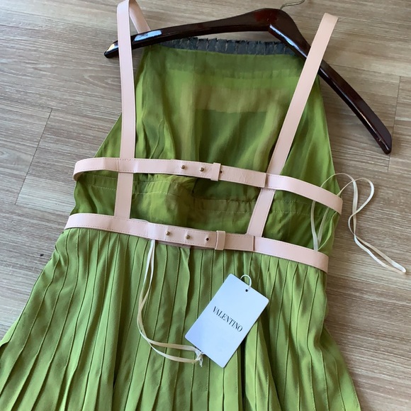Valentino made in Italy lime green silk leather straps size 40(6) maxi dress - Picture 4 of 17
